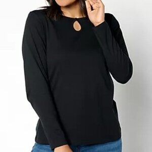 NWT Denim & Co. Essentials Luxe Jersey Long Sleeve Keyhole Top